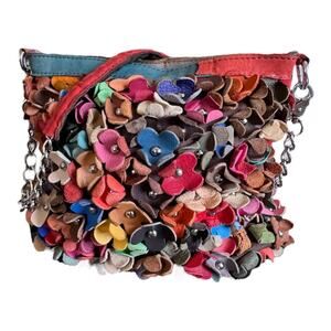 Vintage Retro Wilsons Leather Purse with 3D Flowers & Removable Chain Strap GVC